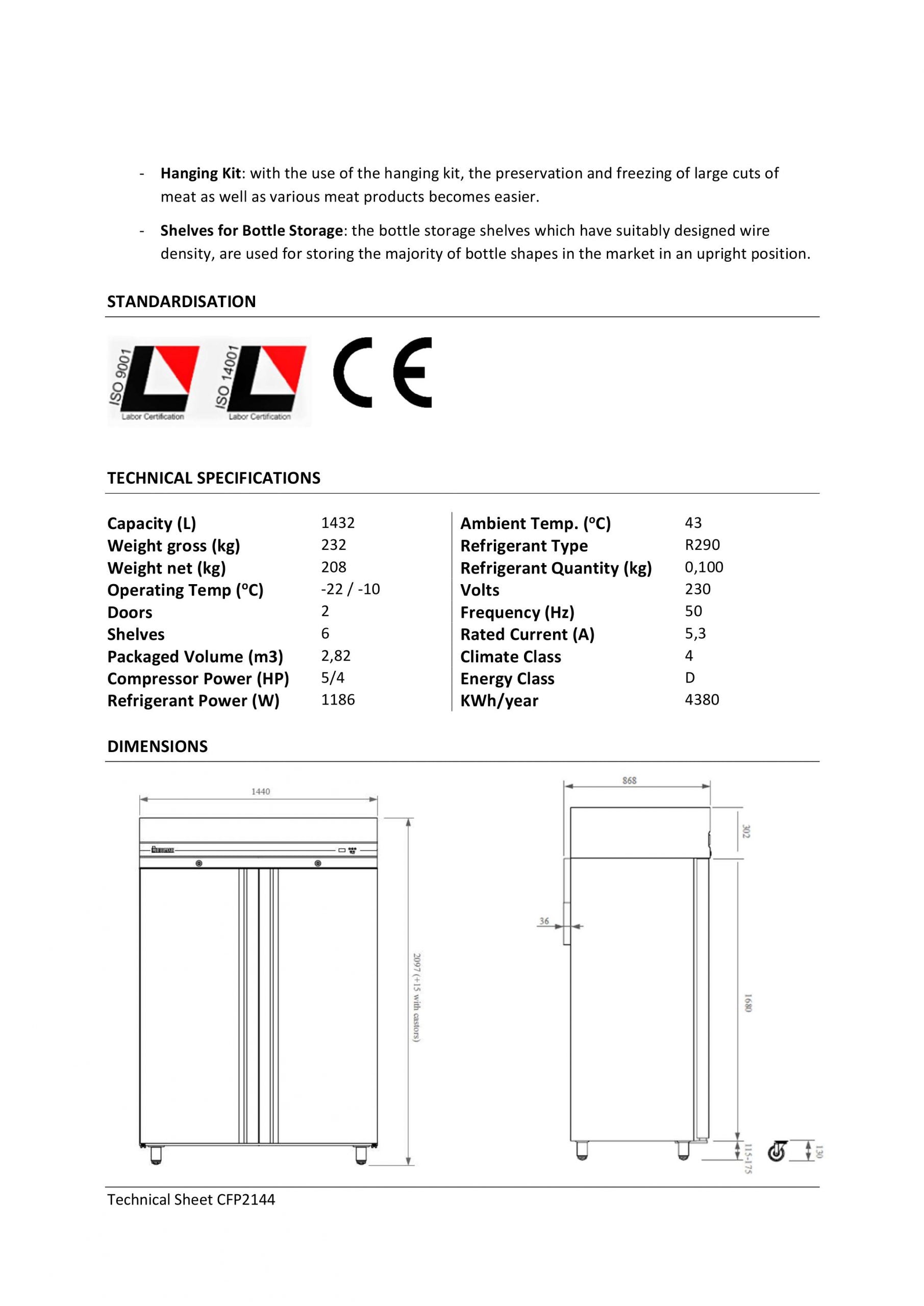 Inomak dobbelt frostskab - ikaline -  