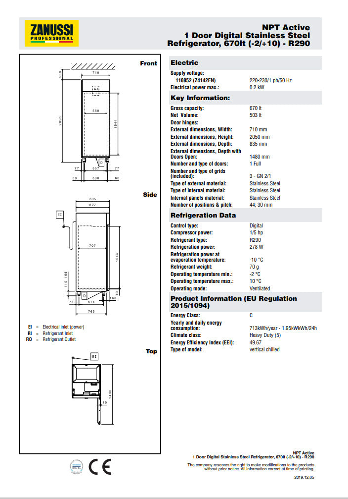 Zanussi Køleskab NAU Maxi - ikaline -  